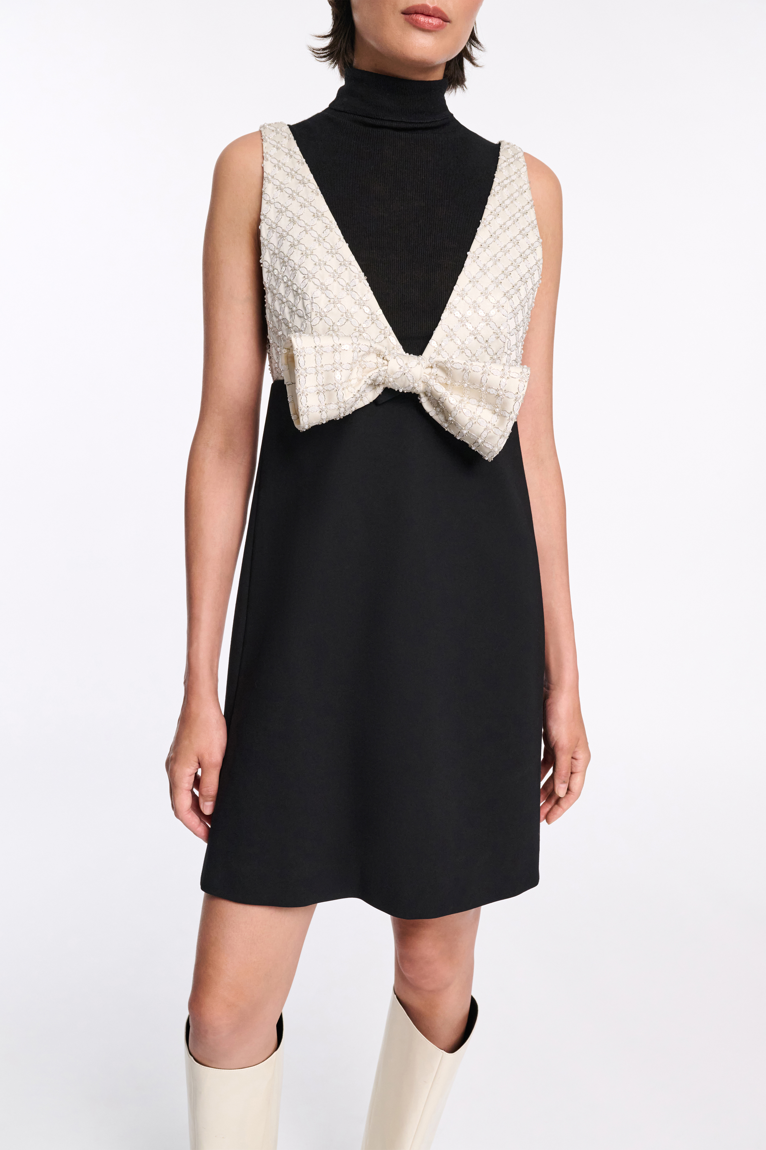 Dorothee Schumacher Sequin embellished dress in Punto Milano black-offwhite